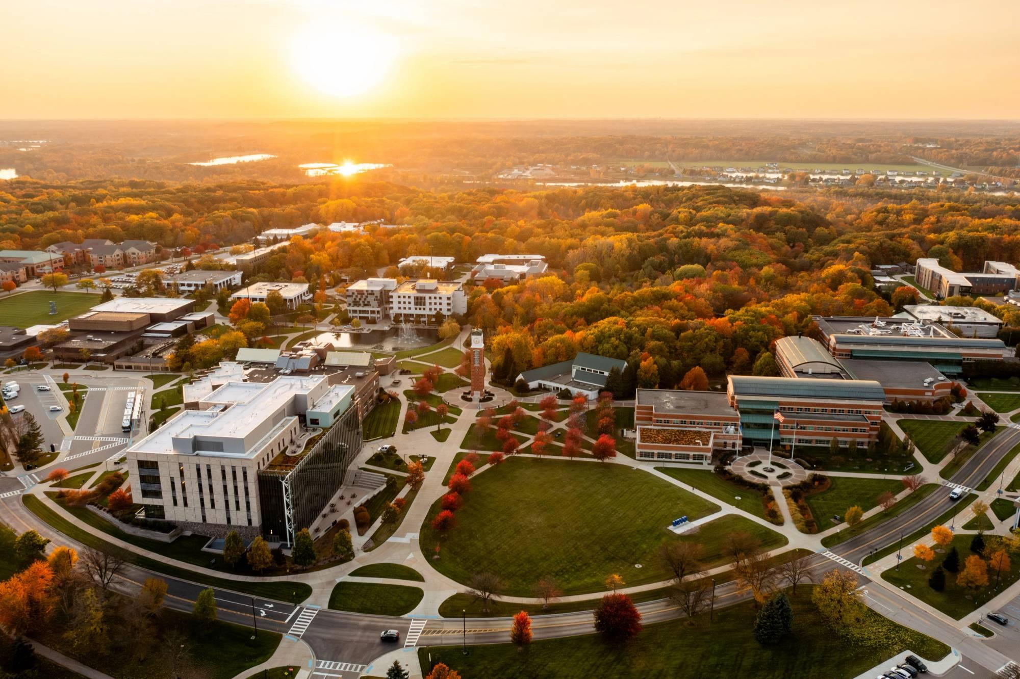 Drone shot of GVSU allendale campus